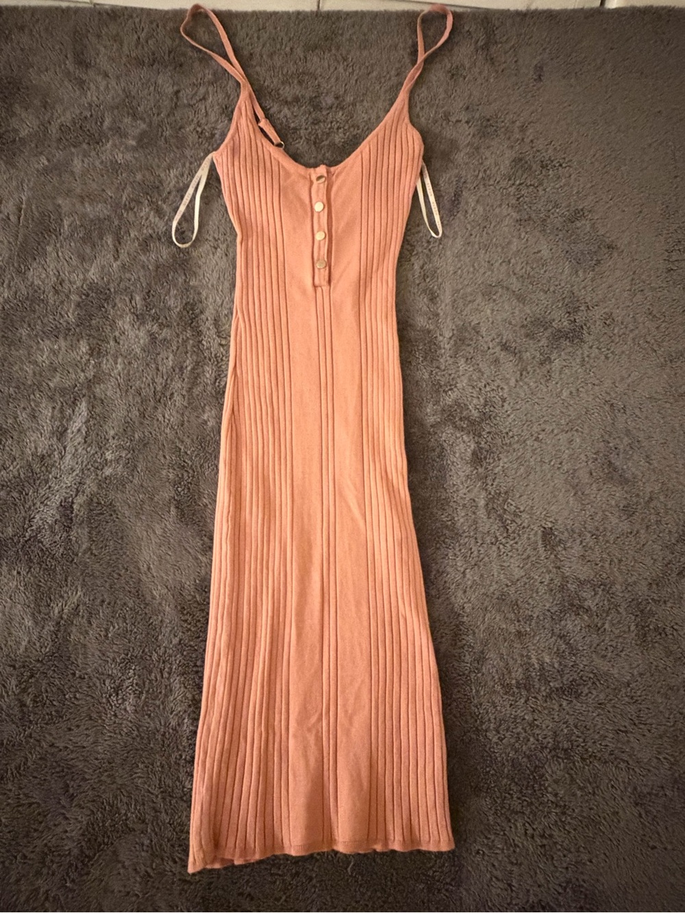 Sleeveless GUESS Ribbed Midi Dress in Dusty Peach